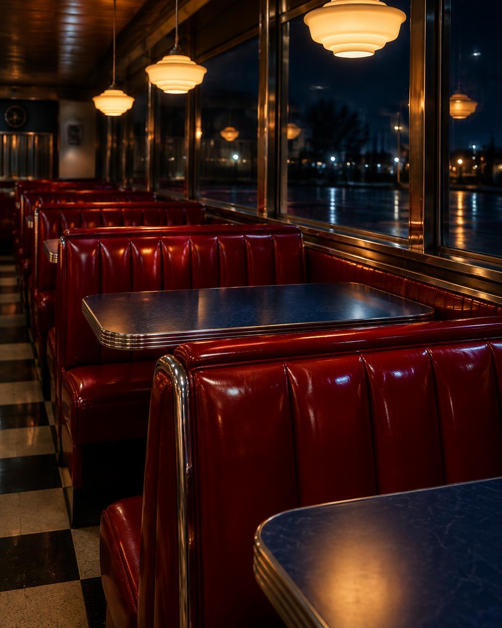 Red leather booths