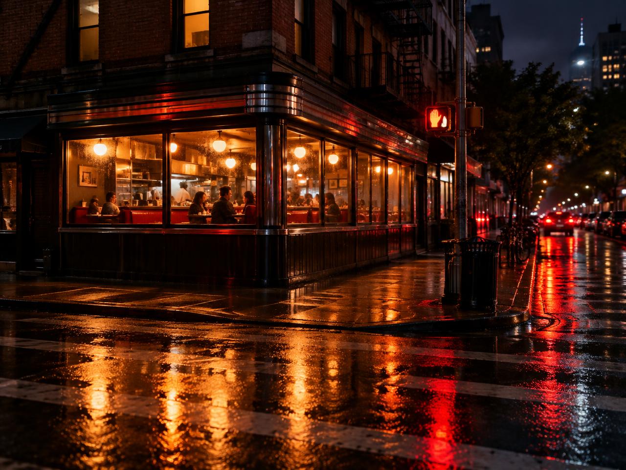 Midnight Diner exterior at night on a rainy street